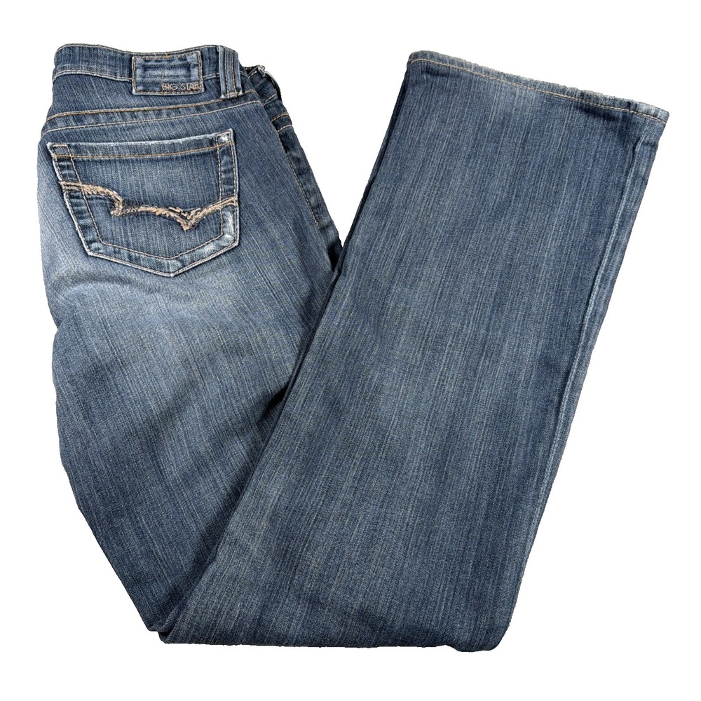 Big Star Womens Maddie Boot Cut Blue Jeans 28XL (FITS 32 X 33) Stretch Worn Hems